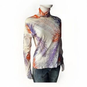 NWT Emilio Pucci Floral Print Cotton Blend Turtleneck Long Sleeve Top Large